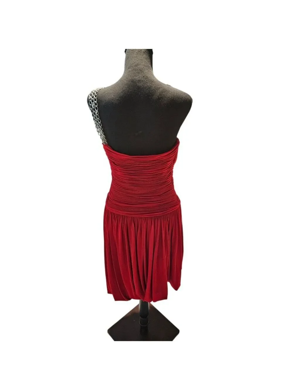 Jovani Red One Shoulder Dress with Silver Chain Rhinestone Strap Size 8 - Picture 7 of 17